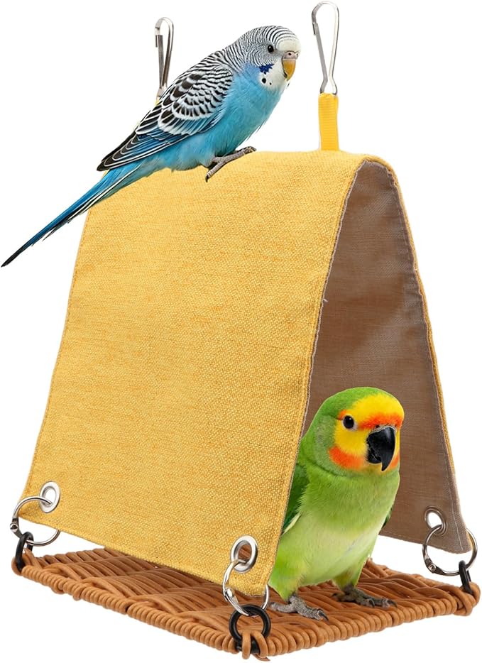 Hypeety Bird Nest Parakeet Tent for Cage Cozy Warm Bird Bed Hut Hideaway with Hanging Hook Washable Bird Cage Accessories Soft Snuggle Nest for Cockatiel Lovebird Conure Budgie Habitat (Yellow, M)