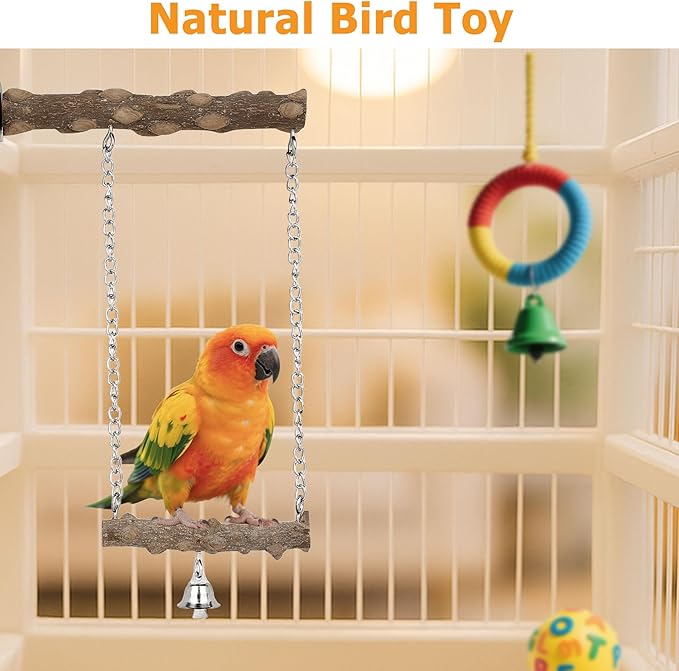 7pcs Set Natural Wood Bird Perches for Cage Wooden Bird Cage Accessories Including Curved Grape Stands Chewing Sticks Platforms Birds Swing Toy for Parakeets Cockatiels Small & Medium Birds