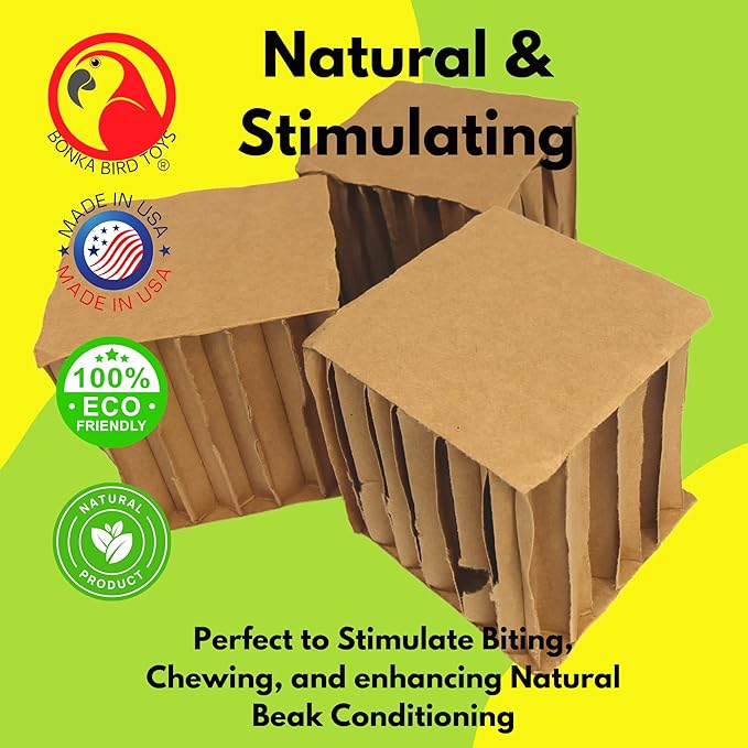 Bonka Bird Toys 3751 Pk3 Jumbo 4" Cardboard Cubes Large Parrot Chew Foot Talon Cage Toy, Amazon, African Grey, Pionus, and Similar