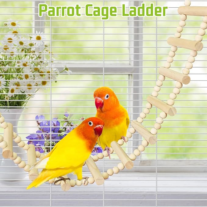BNOSDM Long Bird Ladder Bridge 45.3 in Wooden Parakeet Climbing & Swing Toys Bird Cage Accessories for Budgies, Cockatiels, Conures, Lovebirds, Canaries (20-Steps)