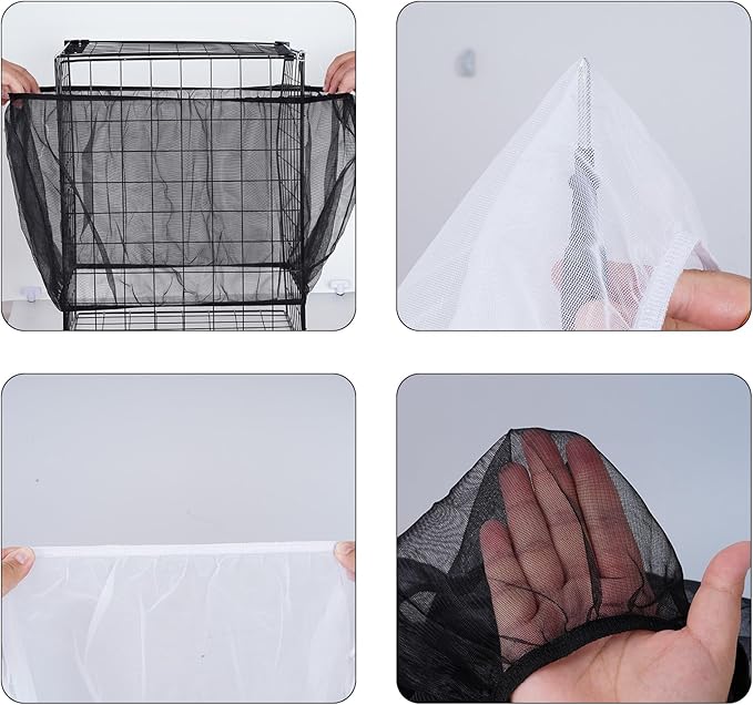Fengek 2 Pcs Adjustable Bird Cage Cover & Seed Catcher Net - Stretchy Bird Cage Accessories for Night Cover & Seed Guard (White + Black, XL)