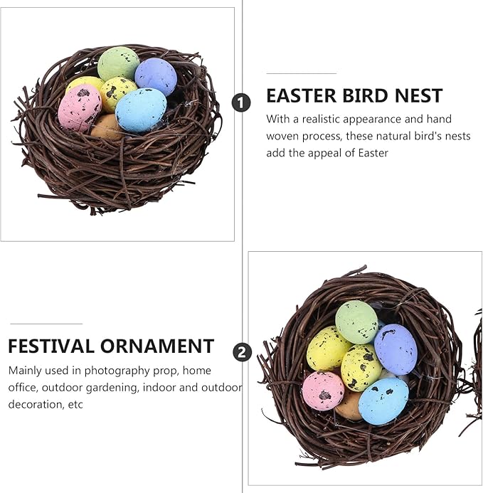 Yardwe 2pcs Easter Bird Nest Eggs Festive Decor for Easter Parties Spring Celebrations and Home Decoration Adorable Candy and Lightweight Items
