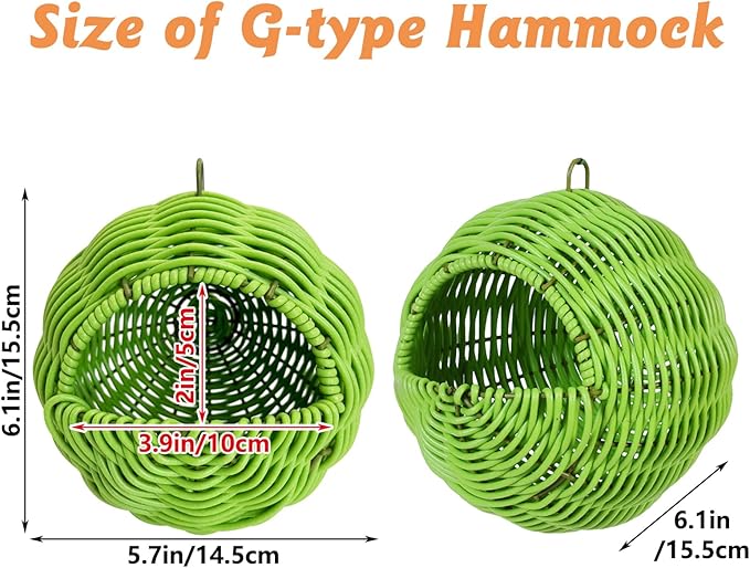 BNOSDM Rattan Parrot Nesting House Bird Nest Parakeet Hanging Swing Soft Lovebird Warm Bed Sleeping for Parrots Bird Cage Accessories for Cockatiels Budgerigars Finches Canaries (Green)
