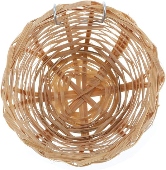 Ipetboom 2Pcs Bird Nest, Bamboo Bird Cage with Hook Finch Nest Hut House Hatching Breeding Cave for Canary Swallow Finch Parakeet Cockatiel, 10x10x6cm