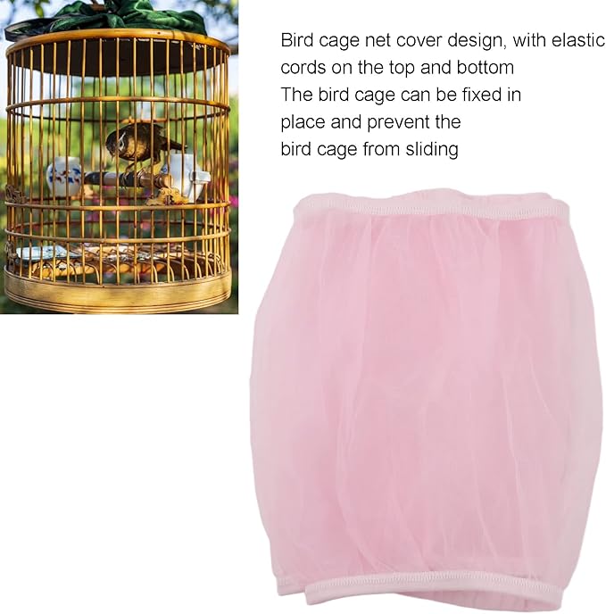 Net Yarn Bird Cage Cover, Adjustable Soft Dust Proof Net Yarn Bird Cage Net Cover, Bird Cage Cover Seed Catcher Parrots Cage Accessories for Parrot Parakeet Macaw (L Large Size)