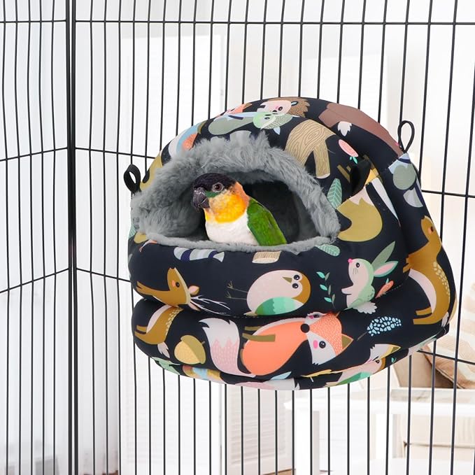 Bird Nest House Winter Warm Bird Bed Hanging Hammock Snuggle Hut for Parakeets Budgies Cockatiels Conures Quaker Parrot (Small, Black)