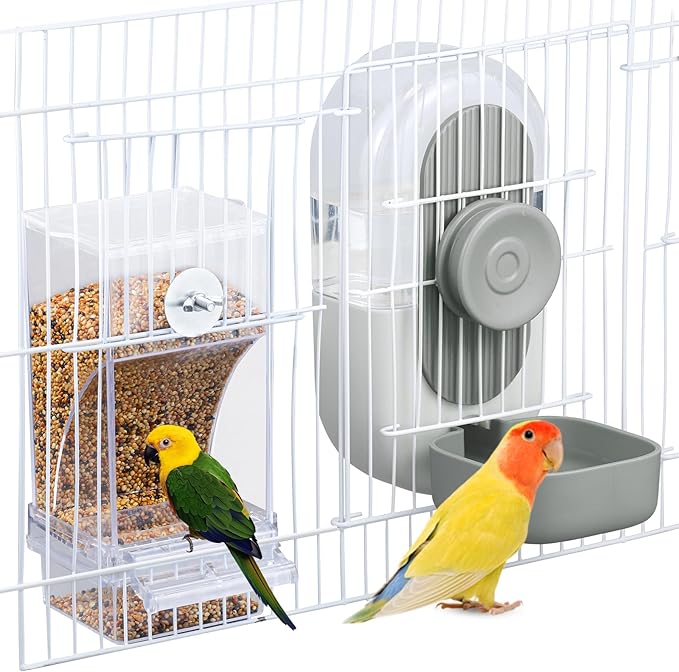 Lemtrflo No Mess Bird Feeder & Water Dispenser Set - Automatic Feeding & Hydration, Parakeet Cage Accessories for Parrots, Cockatiels, Finches, Lovebirds & Budgies