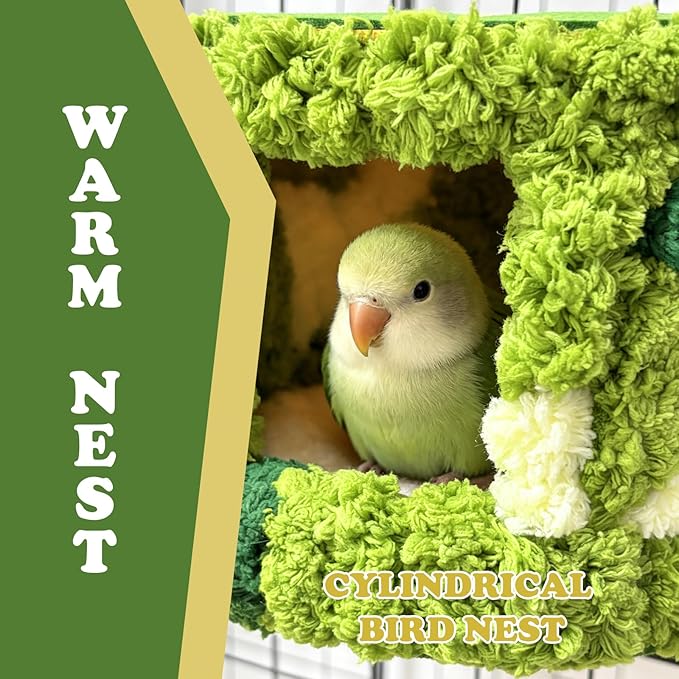 Plush Cylindrical Bird Nest,Warm Bird Nesting House,Bird Breeding House Cockatiel Snuggle Hut for Conure,Cockatiel, Lovebird, Budgie,Canary, Finch, Hamster and Other Small Pets (Green)
