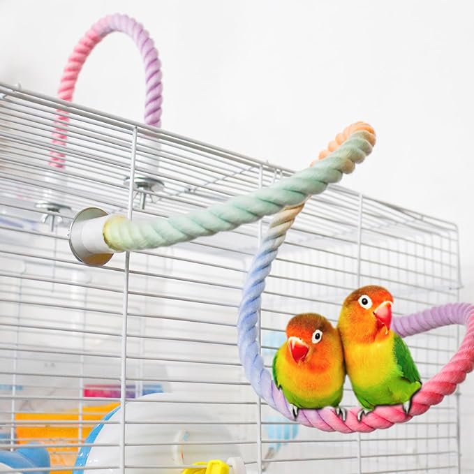 WishLotus Parrot Rope Perch, 31 in Rope Perches for Bird Cages with 2 Small Stand Pole, Flexible Fade Color Perch Rope Swing for Paw Grinding Standing Climbing (A, 13.7IN+6.6IN)