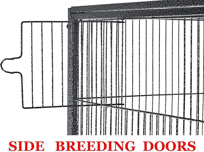 64" Extra Large Wrought Iron Side Nesting Box Doors Flight Breeding Canary Parakeet Cockatiel Lovebird Finch Bird Cage Easy Clean Pull Out Tray with Removable Rolling Stand
