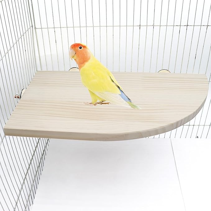 Bird Perch Stand Platform, 13.7 × 7.8 Inch Large Natural Wooden Small Animals Cage Shelf, Cage Accessories for Parrots Parakeets Cockatiels Rats Hamster Guinea Pig Conure Chinchillas