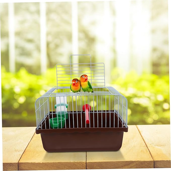 BESPORTBLE Bird Cage with Perch Food Box Portable Small Pet Carrier for Lovebirds Parrots Travel Cage Abs Iron Brown