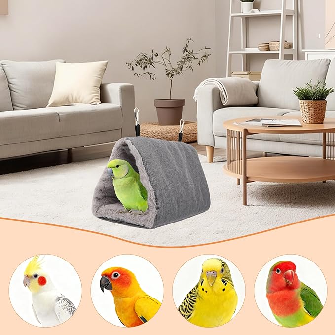 Litewoo Winter Warm Bird Nest House Hanging Hammock Shed Hut Cotton Parrot Sleeping Bed Plush Double Access Birds Hut Hideaway Tent for Parrot Parakeet Cockatiel Cockatoo Budgie Lovebirds (M/Grey)