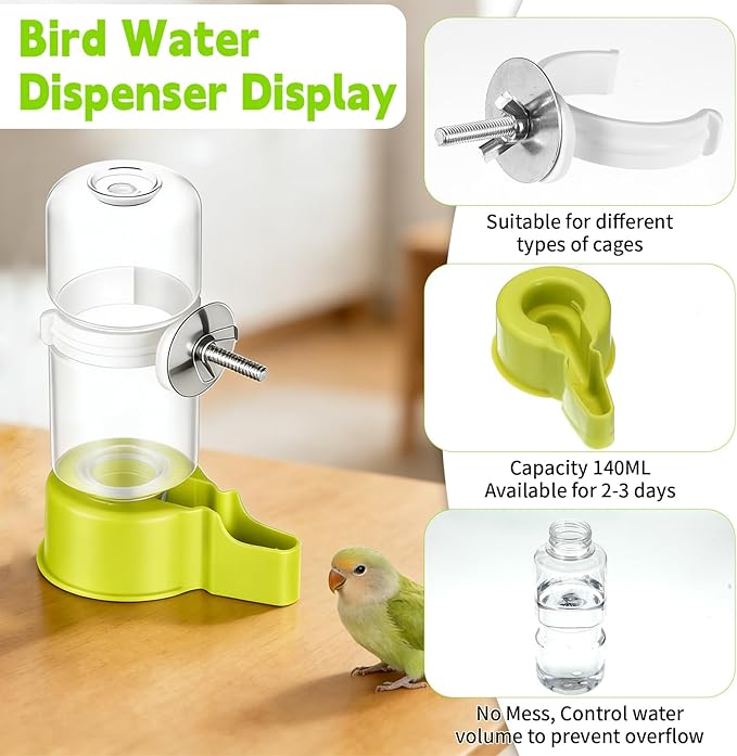 Bird Water Dispenser for Cage Automatic Bird Cage Water Dispenser 2pcs 4.73 Fl Oz Birds Water Feeder for Cages Plastic No Mess Suspended Birds Bottle No Drip for Budgie Conure Lovebirds Cockatiel