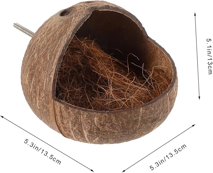 Kisangel Coconut Shell Bird Nest Parrot House for Cage with Exercise Space Bird Bed for Breeding Suitable for Lovebirds Parakeets 5.31X5.31X5.11 Inches