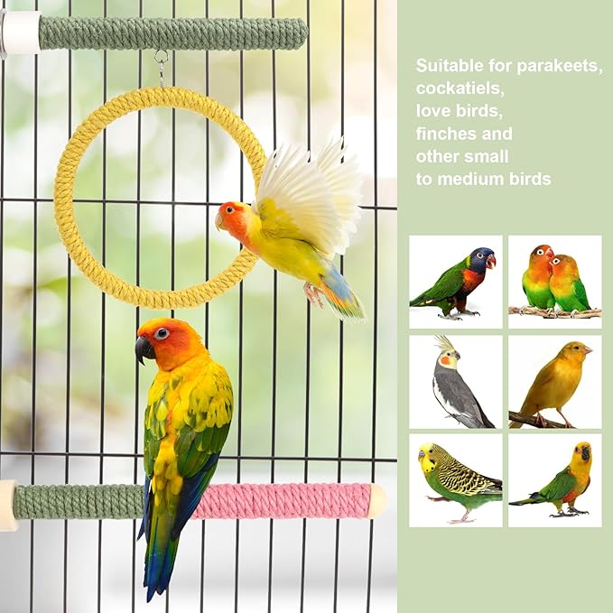 Bird Toys,3PCS Bird Swing Perch with Rope Chewing Toys, Suitable for Lovebirds, Parakeets, Budgerigars, Counres ect Small Birds