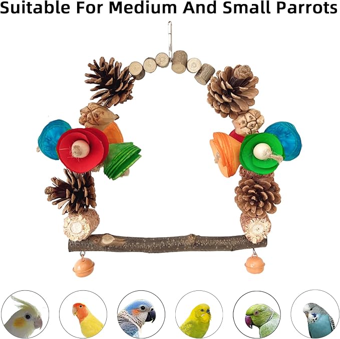 Bird Toys, Bird Perch Stand Playground for Cage, for Small-Medium Parrot, Parakeet, Budgie, Conures(Swing)