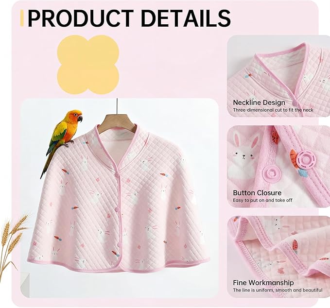 QBLEEV Parrot Anti-Scratch Shoulder Protector, Bird Diaper Poop Cover Pad for Parakeets Cockatiels Conures, Cotton Shawl Cape for Birds to Stand on Shoulders, Pet Arm Guard for Lovebirds Finches