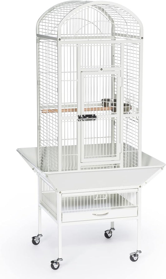 Prevue Pet Products Dome Top Bird Cage - Powder‑Coated Steel Cage with Wheels, Push Button Locks, Seed Guards and Perch, Ideal for Cockatiels, and All Small-Medium Sized Birds - Chalk White