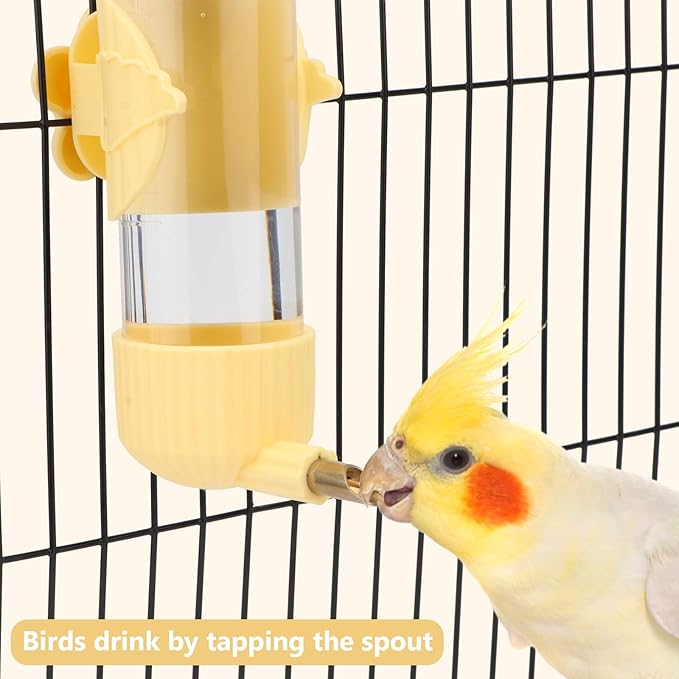 Wontee Bird Water Dispenser Parrot Waterer Automatic Bird Water Feeder for Medium Birds Cockatiel Conure Caique (Yellow (6.8oz))
