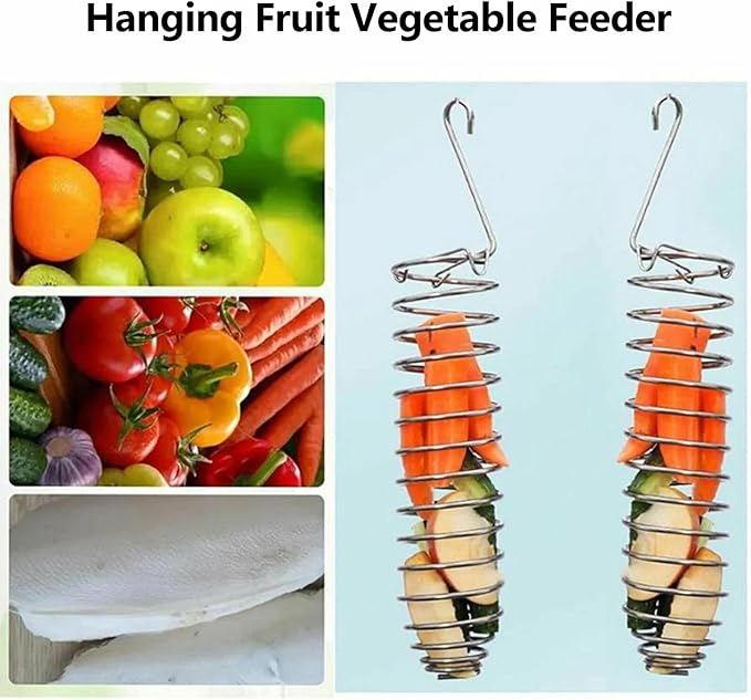 2Pcs Bird Foraging Toy, Steel Holder for Bird Cage Accessories Hanging Fruit Vegetable Feeder for Parrot Cage Parakeet