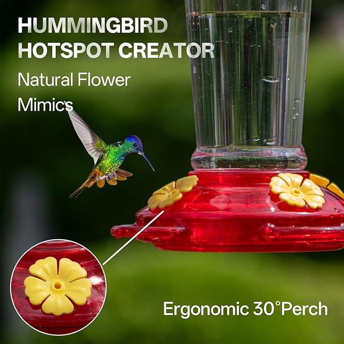 Plastic Hummingbird Feeder, 14 OZ Ant & Bee Proof Hummingbird Feeders for Outdoors Hanging, Leak-Proof Nectar Feeders with 4 Feeding Ports and Perches, Gifts for Mom, Birdlovers