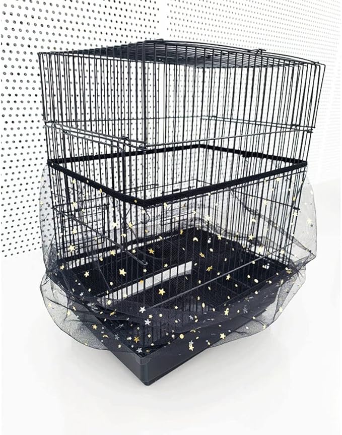 TJCGCKK 2 PCS Mesh Bird Cage Seed Catcher Birdcage Cover Bird Cage Skirt Guard Mesh Netting Twinkle Star for Round Square Cage