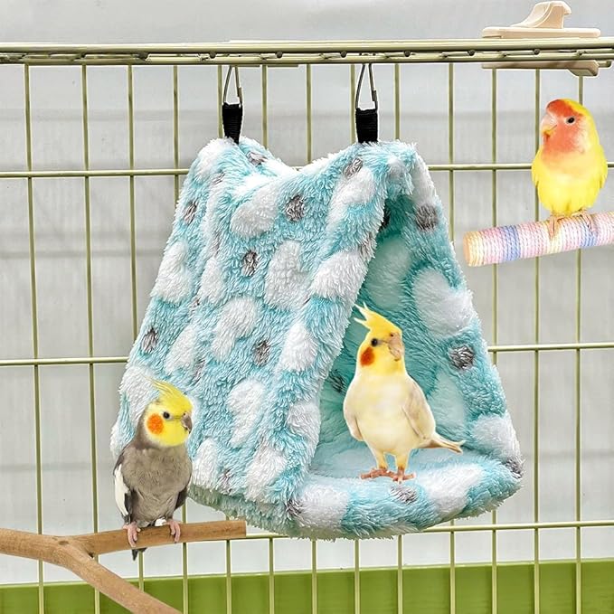 2 Pack Warm Bird Nest Plush Snuggle Bird Hammock Hanging Bird Cave Parrot Sleeping Bed Shed Hut Hanging Tent for Budgies Finch Parakeet Cockatiel Cockatoo Lovebird-Loving Heart (Pink&Green)
