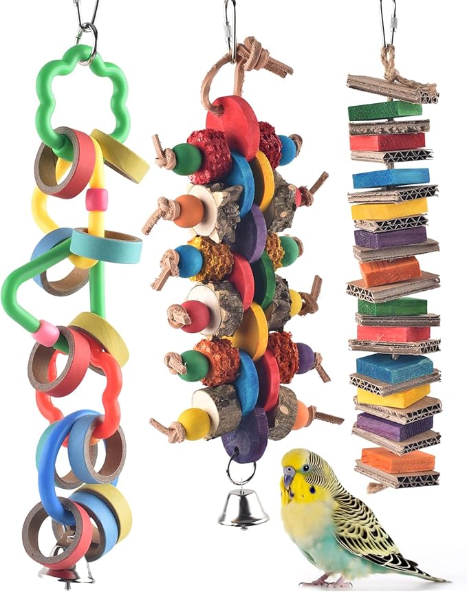 Bissap 3 PCS Bird Chew Toys, Multicolored Bagel Cascade Bird Parrot Toy Biting Paper Cardboard Olympic Rings Conures Toys for Amazon Cockatiels Cockatoos Macaws and Similar Sized Pet Birds