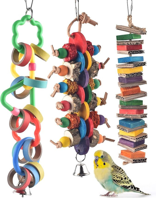 Bissap 3 PCS Bird Chew Toys, Multicolored Bagel Cascade Bird Parrot Toy Biting Paper Cardboard Olympic Rings Conures Toys for Amazon Cockatiels Cockatoos Macaws and Similar Sized Pet Birds