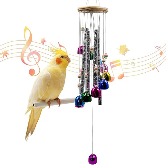 Parakeet Toys with Colorful Bells and Shining Sticks, Bird Cage Accessories Wind Chimes for Chewing, Chew Toys for African Grey, Budgies, Cockatiels, Lovebirds, Conures, Quakers, Small to Medium Birds