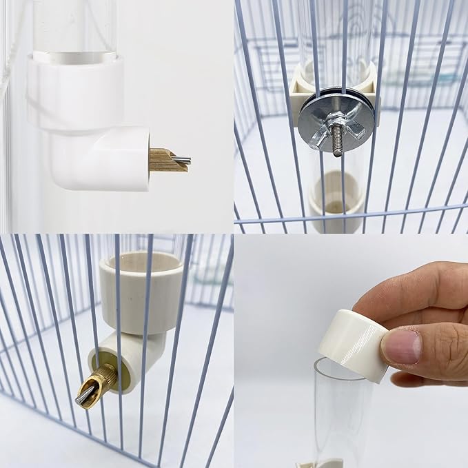 Parrot Water Dispenser Automatic Bird Water Feeder Suspended Bird Cage Drinking Fountain Plastic Drinker Waterer with Cleaning Brush for Parakeet Budgie Cockatiel Lovebirds 4.4 Oz