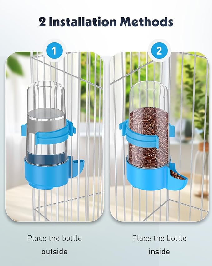 Pawfly 4 Pcs Bird Water Dispenser, Cage Accessories for Parrot & Hamster, Bird Feeder for Cage, White & Blue Waterer for Small Parakeet Cockatiel Budgie Lovebirds