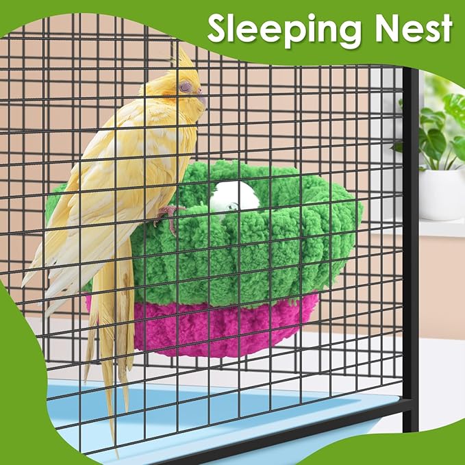 KATUMO Bird Nest, 5.5inch Small Parrot Breeding Bed for Budgie, Parakeet, Cockatiel, Conure, Lovebird, Canary, Finch Birds (Green/Rose, Small)