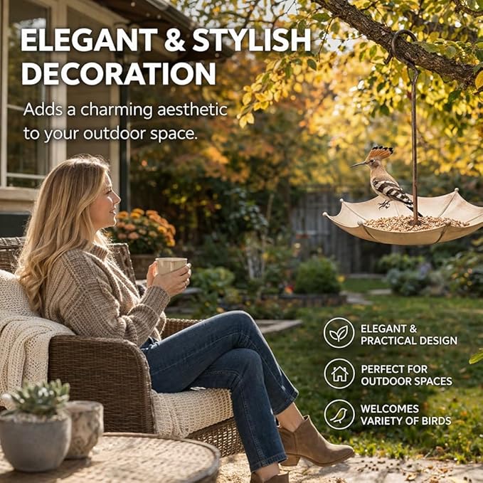 Mini Umbrella Bird Feeder Whimsical Garden Charm Hummingbird Feeders Station for Outdoors Hanging Metal Tray Birds Bath Waterer Shade Cover Garden Gifts for Wild Patio Yard Tree Decor