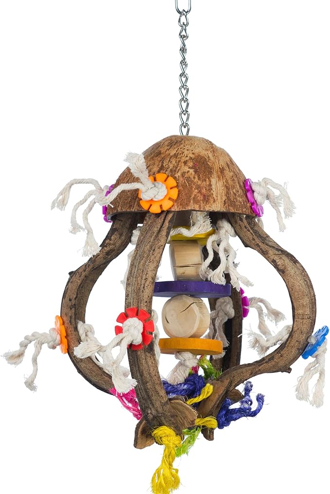 Prevue Pet Products Jellyfish Bird Toy - Accessories for Parrots, Conures, Cockatiels, Budgies, and Medium to Large Birds, Hanging Cage Toy for Foraging, Exploration, Beak Exercise and Enrichment