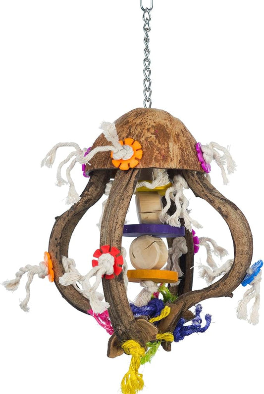 Prevue Pet Products Jellyfish Bird Toy - Accessories for Parrots, Conures, Cockatiels, Budgies, and Medium to Large Birds, Hanging Cage Toy for Foraging, Exploration, Beak Exercise and Enrichment
