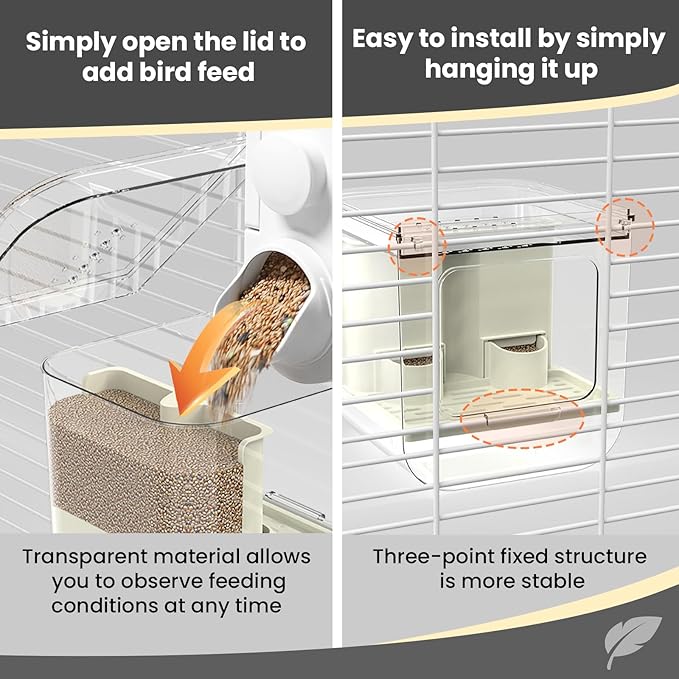 No Mess Automatic Bird Feeder,Multifunctional Parrot Seed Feeders,Transparent Seed Food Container,Bird Cage Accessories for Canaries Budgies Lovebirds Conures Cockatiels