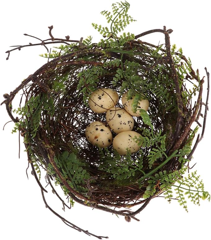 YARNOW Artificial Fake Birds nest Bird Nest with 5 Eggs Rattan Bird Nest Decoration Small Fake Birds Nest Ornament for Home Easter Artificial Bird nest Decor Bird nest Decoration