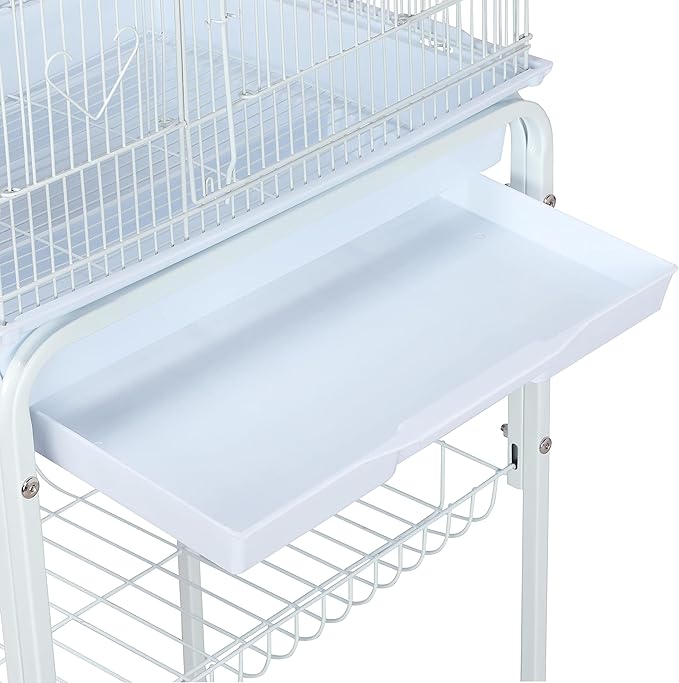 Topeakmart Open Play Top Large Parakeet Bird Cage for Small Birds Parrots Budgies Finches Canaries Lovebirds Metal Bird Cage with Rolling Stand, White