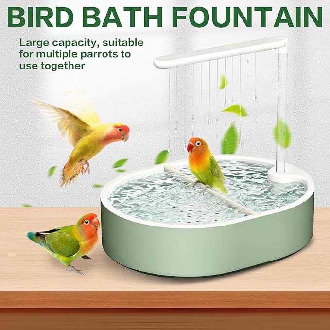Bird Bath, Parrot Bathtub, Automatic Parrot Shower Bath with Pump, Birds Shower Bathtub with Running Water, Large-Capacity Water Tank,Suitable for Many Kinds of Birds (Green)