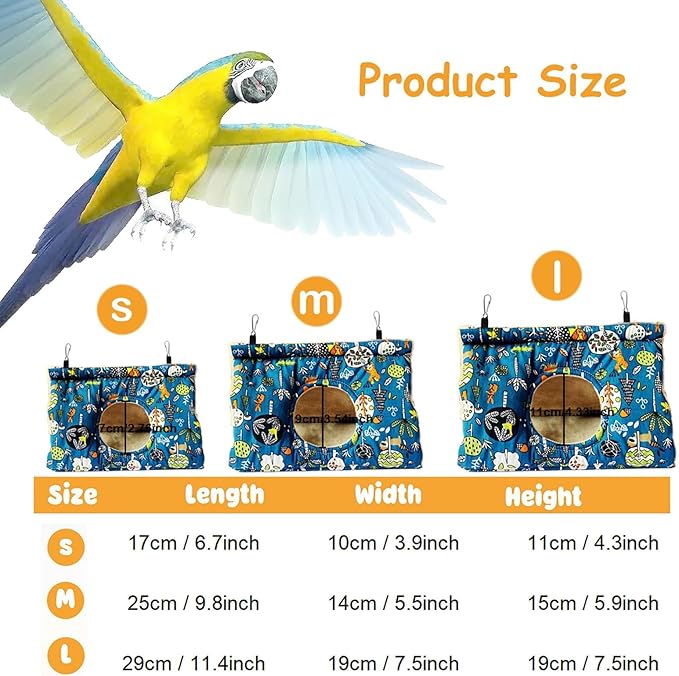 Bird Nest Winter Warm House Hanging Hammock Velvet Shed Hut Cage Bird Plush Fluffy Hideaway Sleeping Bed Fuzzy for African Grey Cockatoo Parrot Parakeet Cockatiels Budgies Parakeets (Small, Blue)