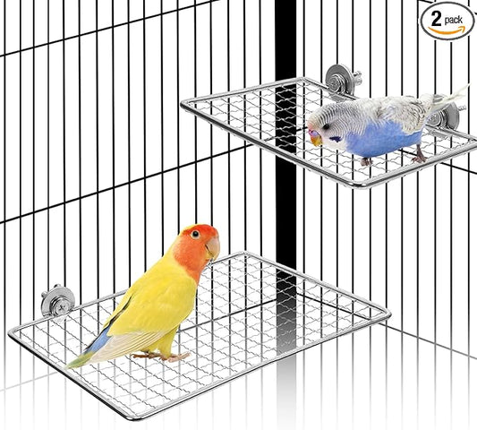 Bird Perches Platform, Stainless Steel Bird Perch Stand,Bird Cage Accessories Exercise Platform for Small to Large Parrots(Rectangle,L+XL)