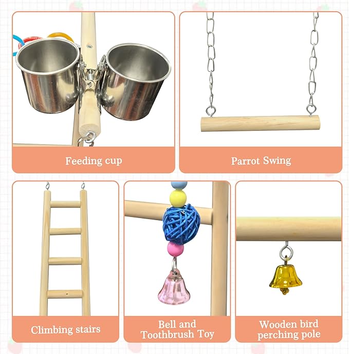Hamiledyi Small Bird Playground Natural Wood for Top of Cage Bird Perch Stand for Parrots Play Gym Toys for Small Birds Parrot Cockatiel Love Birds Budgie(Style A)