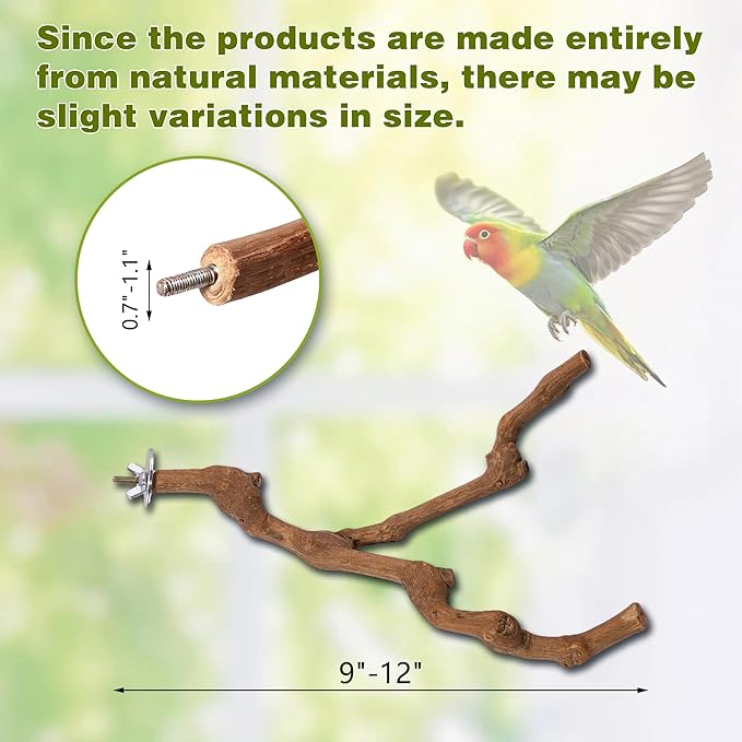 3PCS Bird Perch Natural Grape Stick Chewable Bird Stand Paw Grinding Branches Toy Cage Accessories for Small Budgies Cockatiels Lovebirds
