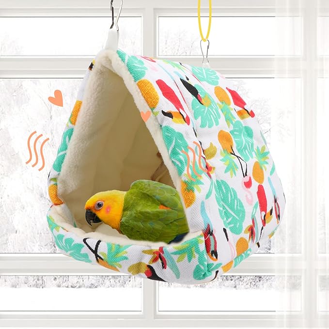 Hypeety Bird Hanging Hammock Nest Parrot Winter Warm Nest House Comfortable Plush Bird Bed for Cage Winter Bird Hideaway Hut for Cockatiels Budgies Parakeets Lovebirds Conures Hamsters (Parrot)