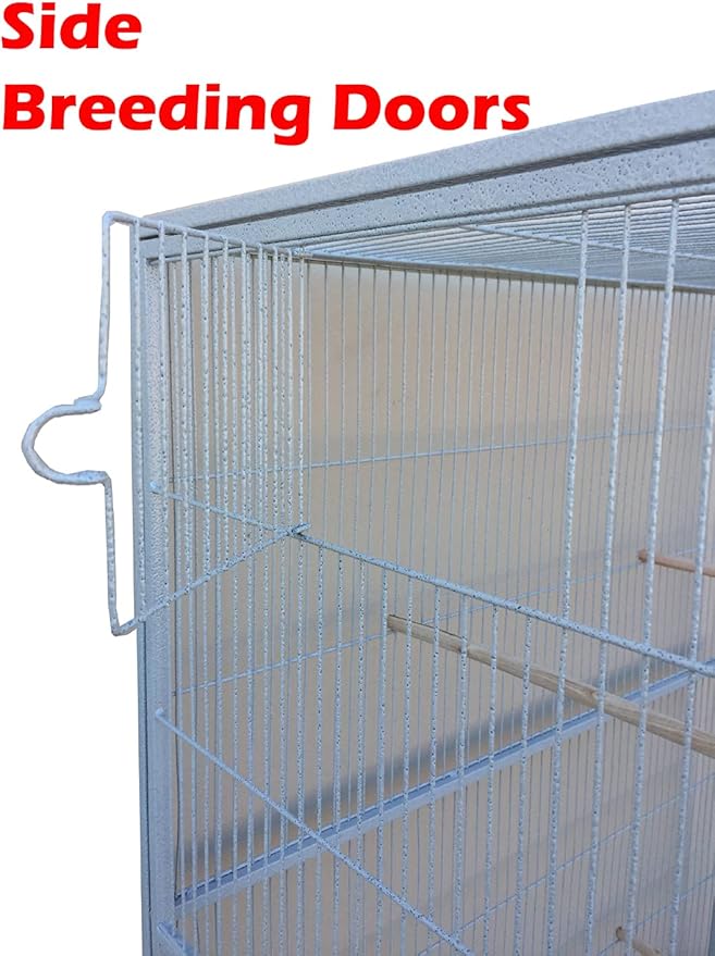 54-Inch Large Wrought Iron Metal Bird Flight Breeder Cage Tight 1/2-Inch Bar Spacing with Side Breeding Nesting Box Doors with Removable Rolling Stand