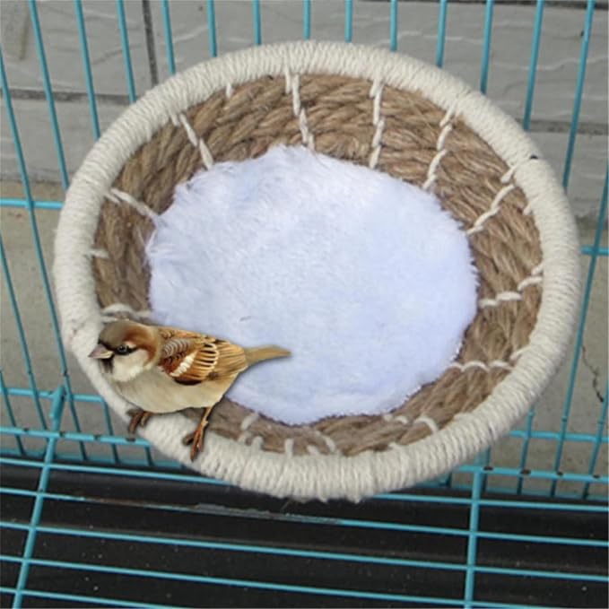 Hand Woven Hemp Rope Bird Nest Bed Cage Bed for Dove Parrot Canary Little Parrot Warm Bird Breeding Cabin Nest(Hemp Rope L)