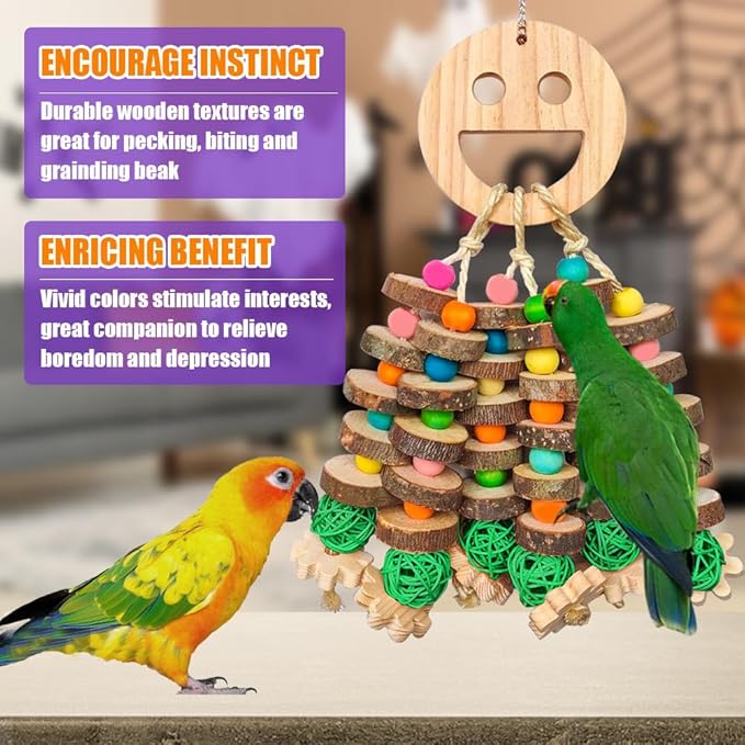 Large Parrot Toys, Multi-Color Wooden Block with Halloween Shape Bird Chewing Toy for Macaws, Cockatoos, African Grey and Large Medium Birds