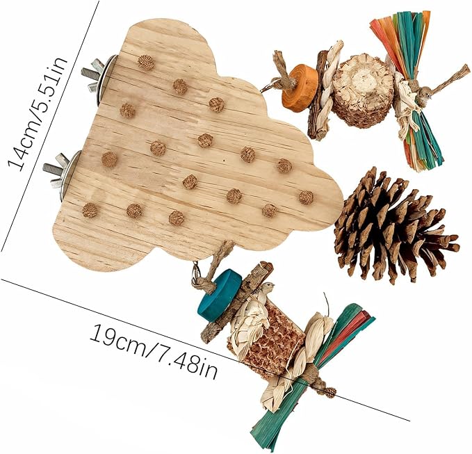 2 Pack Parrot Toys, Parrot Wooden Toys Long Tailed Bird Toys with Pure Natural Corn Sticks and Pure Natural Pine Cones, Fun Bird Cage Accessories (Platform & Platform)